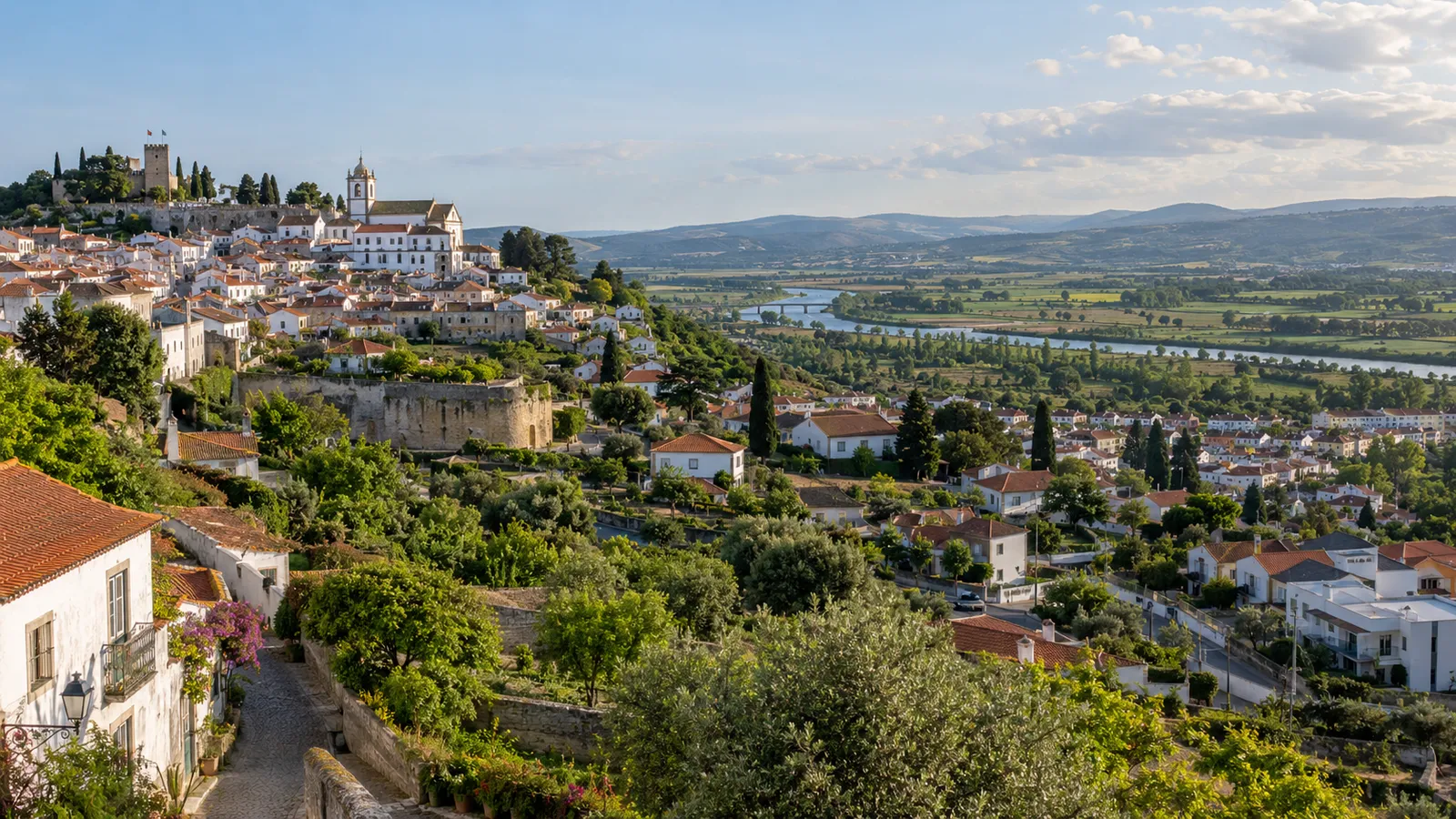 A panoramic Portuguese residential landscape connecting a compact town.