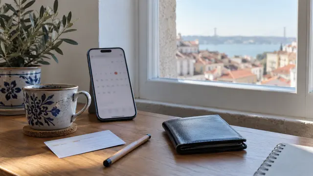 A smartphone showing an abstract blurred calendar beside a paper appointment card without legible text.