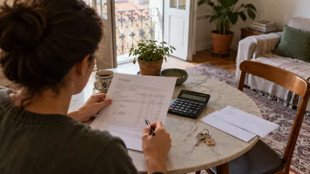 A renter reviewing a payment schedule with all writing blurred.