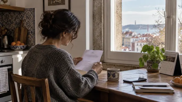 A resident reading a letter beside a kitchen window.