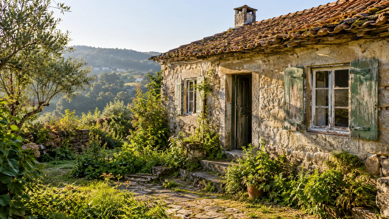 A rural Portuguese stone cottage needing careful renovation.