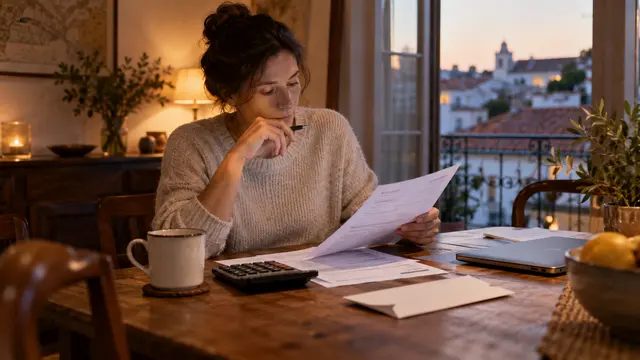 A calm home-office review of a loan statement with a repayment envelope.
