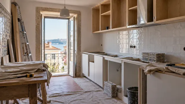 A Portuguese kitchen midway through a careful renovation.
