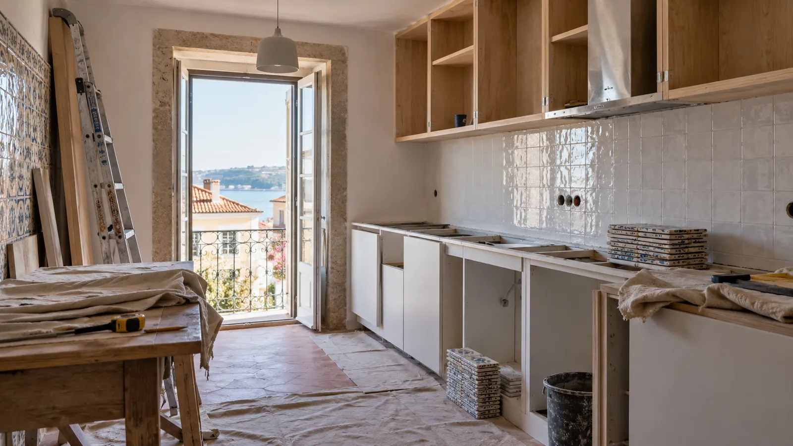 A Portuguese kitchen midway through a careful renovation.