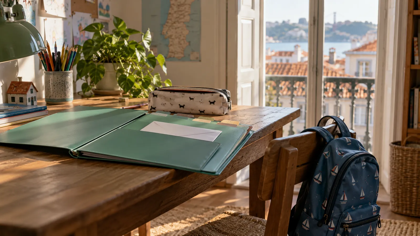 A school enrolment folder with blank tabs.