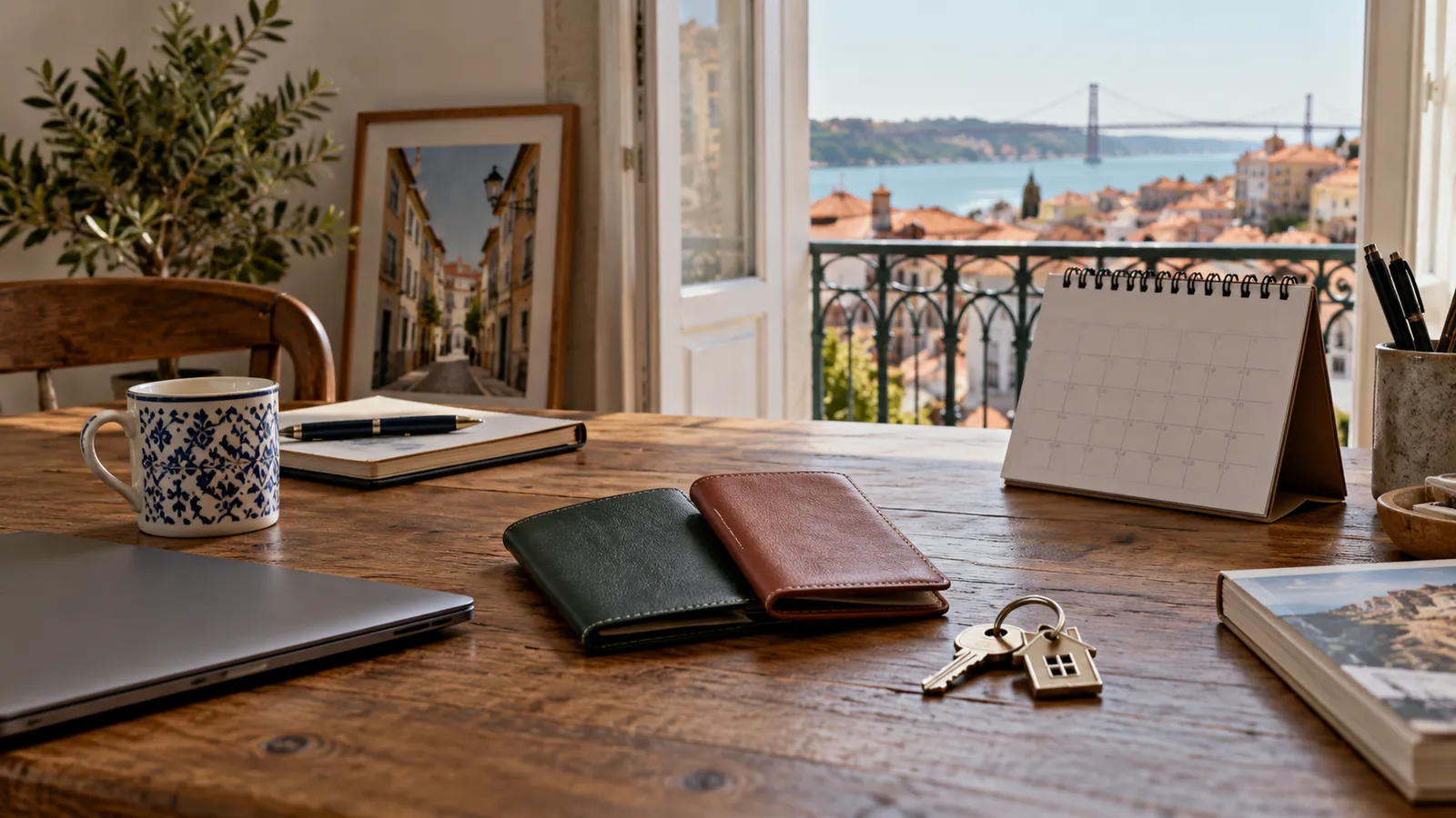 A home administration desk with a plain year calendar.