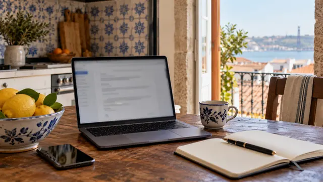 A laptop with a completely blurred message editor beside a plain notebook.