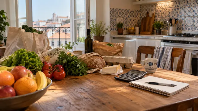 A household planning table after a weekly shop.