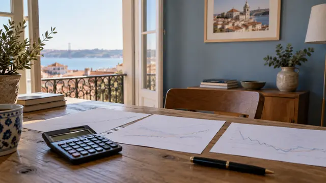A clean home-finance desk with an unbranded calculator.